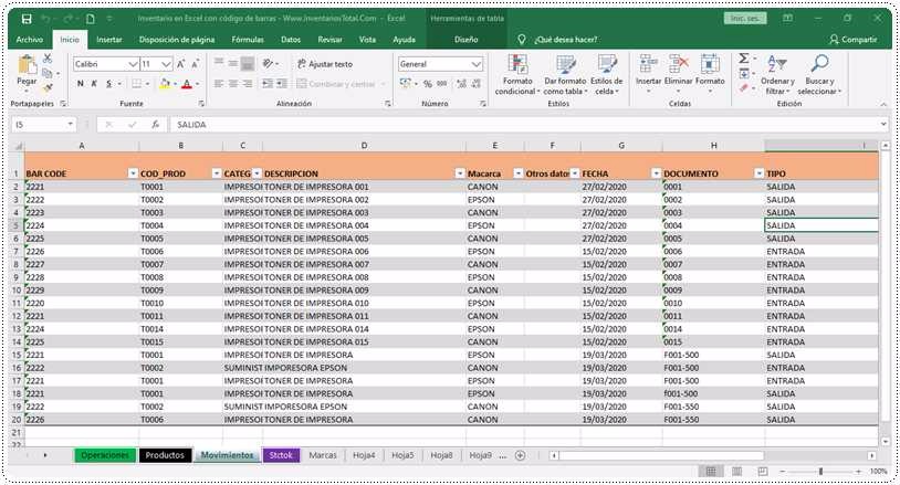 Inventario en Excel con código de barras