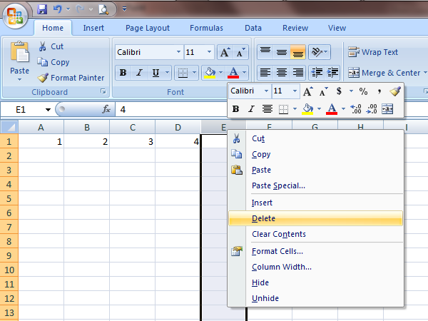 Excel 2007 eliminar columnas