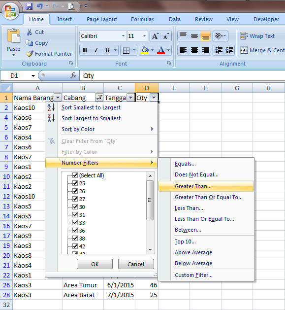 Clasificación de Excel 2007
