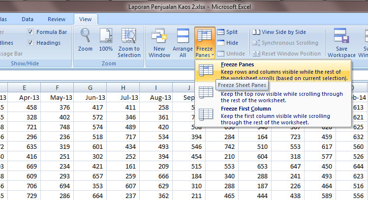 Congelación de la hoja de cálculo de Excel 2007