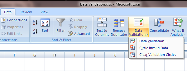 Validación de datos de Excel 2007