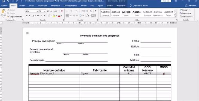 Inventario de materiales peligrosos
