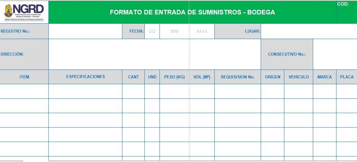 Plantilla Excel de inventario de bodega