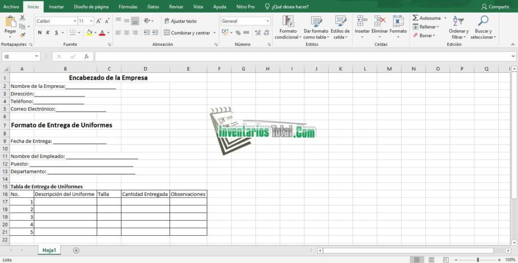 Descarga tu formato de entrega de uniformes en Excel | INVENTARIOSTOTAL