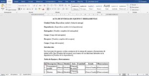 Acta de entrega de equipos y herramientas Word: Descarga y guía