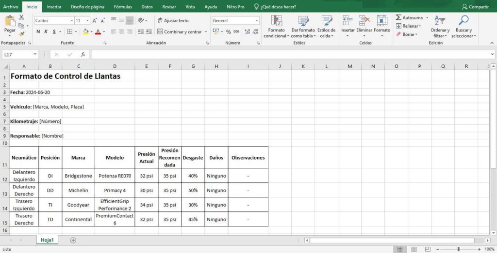 formato en excel para control de llantas gratis